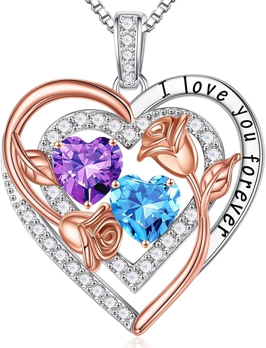 Iefil Valentines Day Gifts for Her - Sterling Silver Birthstone Necklace Anniversary Birthday Gifts for Her Wife Mom Daughter
