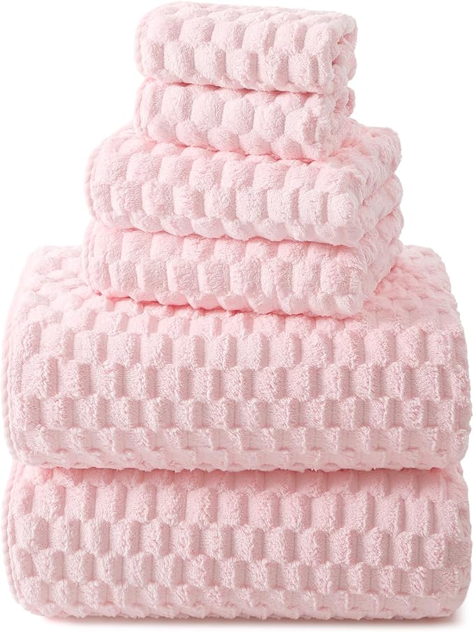 REDKISS Pink Microfiber Bath Towels Set of 6-35x70 Inches Oversized Bath Sheets, Extra Large Bath Towels Set of 6 for Adults, Super Soft Quick Dry Lint Free Absorbent Waffle Microfiber Shower Towels