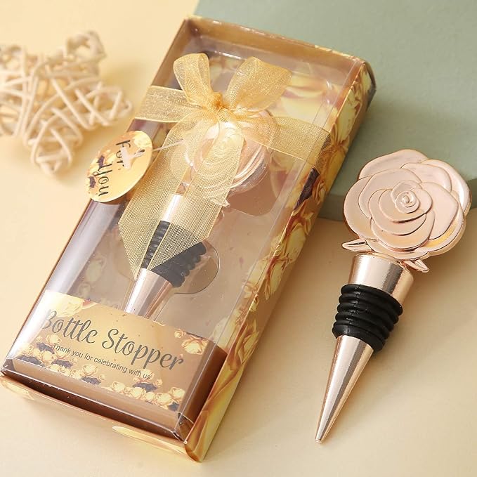 12 pcs Wine and Beverage Bottle Stoppers for Birthday Wedding Favor Bridal Party Shower or Engagement Souvenir Gift Supplies,Party Favor for Guests (12, Rose Stopper)