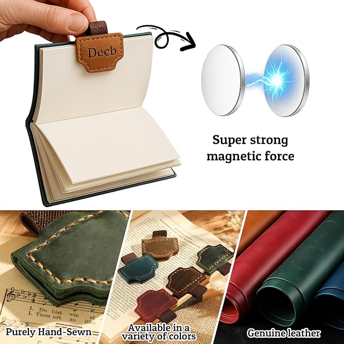 Magnetic Bookmarks with Pen Holder, 26 Letters Name Initia Personalized Leather Book Mark, Gifts for Book Lovers Readers Teacher Women Men