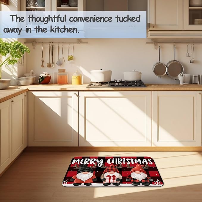 Christmas Gnomes Bathroom Mat, Non-Slip Rubber Backing Thin Low-Profile Bath Rug, Easy-Clean Bathroom Floor Mat for Shower, Bathtub, Kitchen, or Entryway