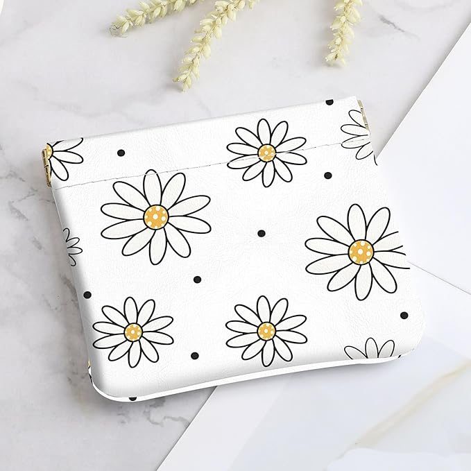 2Pcs PU Leather Small Squeeze Coin Purse Pouch Mini coin Bag Unique And Cute Wallet Cosmetic Bags Change Bag For Women Girls Men （Black Flower