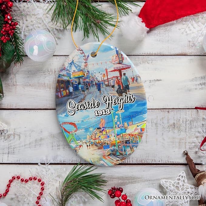 Artistic Lively Seaside Heights Ornament, New Jersey Festive Beach Paradise and Decor (Version 2)