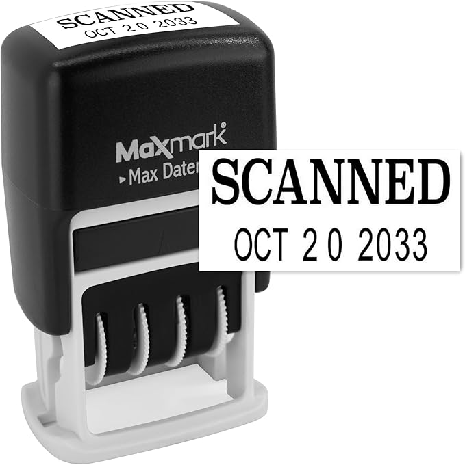 MaxMark Self-Inking Rubber Date Office Stamp with Scanned Phrase & Date - Black Ink (Max Dater II), 12-Year Band