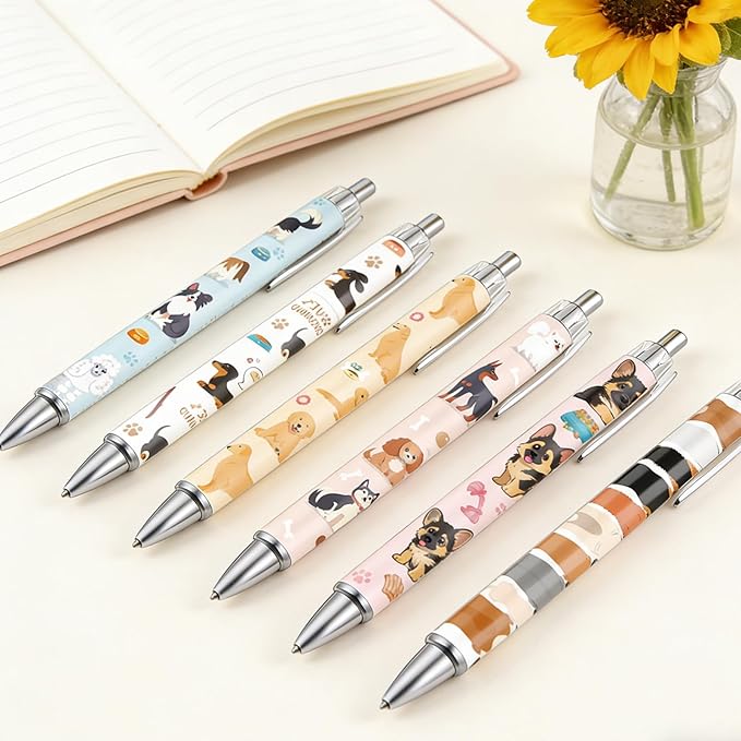 Dog Ballpoint Pens Gifts - 24 Pcs Cartoon Pet Pen Set Paw Print Puppy Retractable Smooth Writing Ballpoint Pen Gift for Women Men Dogs Lovers Students Teacher Office School Supplies