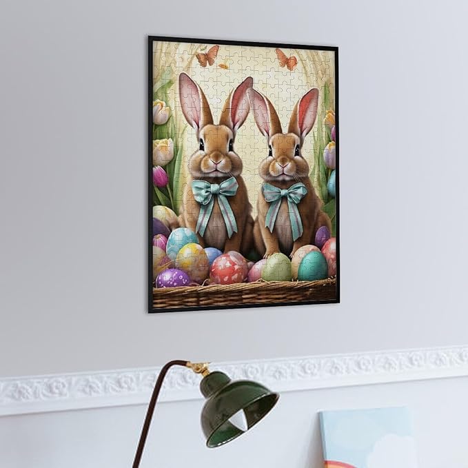 Wooden Puzzle - Easter Bunny and Eggs Jigsaw Puzzles，Wooden Puzzles for Adults 300 Pieces Challenge Puzzles，Educational Games，Family Puzzles，Unique Gifts for Wall Art