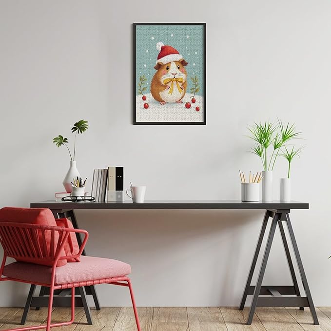 Wooden Puzzle - Hamster Christmas Hat Jigsaw Puzzles，Wooden Puzzles for Adults 300 Pieces Challenge Puzzles，Educational Games，Family Puzzles，Unique Gifts for Wall Art