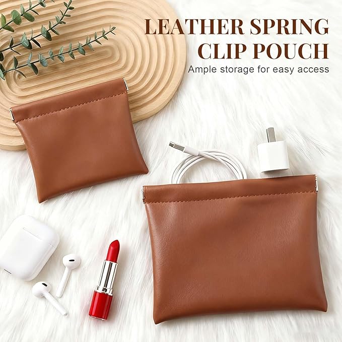 4 Pcs Leather Pouch for Purse, Snap Closure Self-Sealing Cosmetic Bag, Mini Waterproof Organizer for Makeup, Coins, Jewelry, Eyeglasses (C, Mixed sizes)
