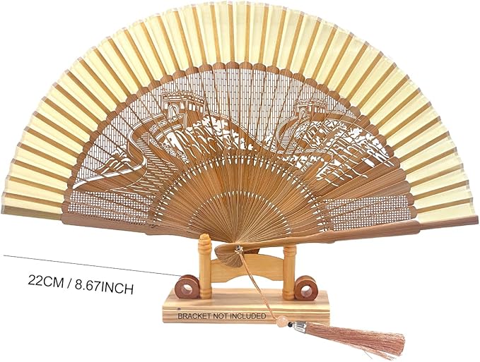 Hand Fan for Vintage Japanese Bamboo Silk Elegant for Dance Music Festival Wedding Church Decoration Party (The Great Wall, Medium)