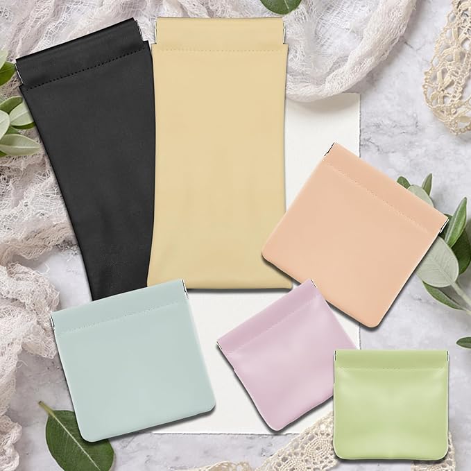 6Pcs Small Makeup Bag Cosmetic Pouch, 3size Mini Makeup Pouch Portable Purse Pouches, Self-closing Pouches Waterproof Cosmetic Bag for Cosmetics Jewelry Headphones (6 Colors)
