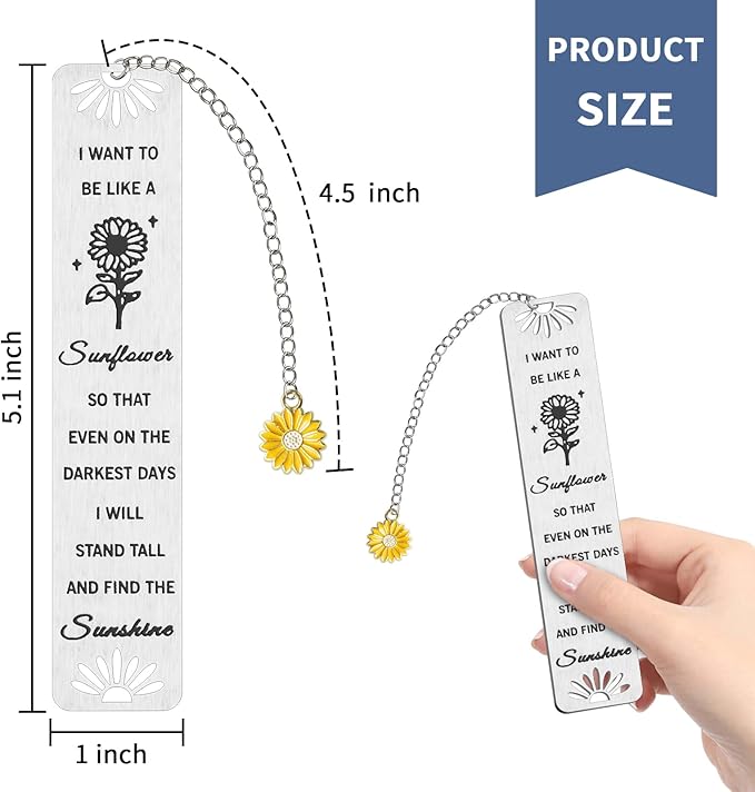 Sunflower Gifts for Women Girls, Kaluofan Inspirational Bookmarks with Sunflower Chain, Book Markers for Reading, Back to School Coming of Age Gifts, Graduation Gifts, Christmas Stocking Stuffers