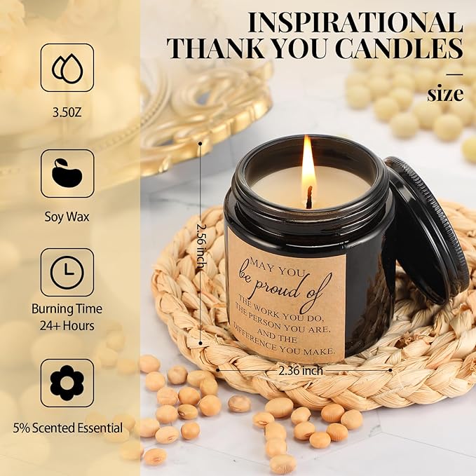 Roowest 10 Jars Thank You Gift Candles 3.5 oz Valentines Employee Appreciation Gifts Bulk Soy Wax Jar Inspirational Candle Thank You Coworkers Employee Women Secretaries Teacher(Black,Classic,Cute)