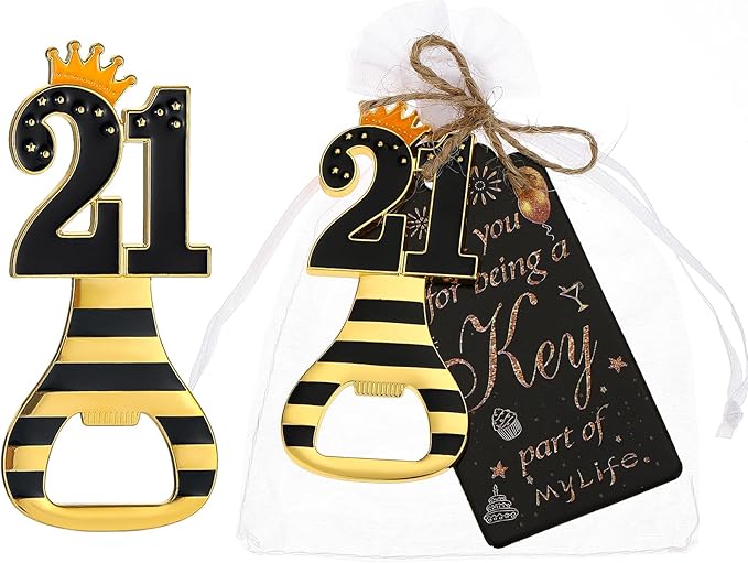 24pcs 21th Gold Keychain Bottle Opener 21th Birthday Party Favors, 21 Keychain Beer Bottle Opener Favors Anniversary Souvenirs Return Gifts for Guests Party Decor Supplies (black 21)
