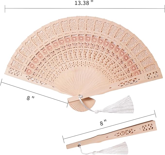 50 Sets Wooden Hand Fan Baby Shower Party Favors with Organza Bags and Tassels Wooden Folding Fan （Sunflower Pattern）
