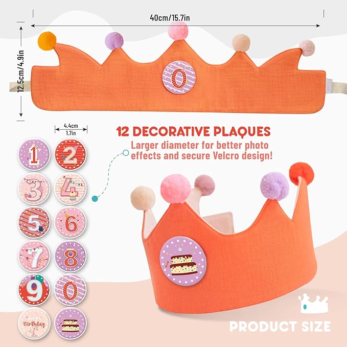 Reusable Birthday Crown with Numbers,Kids Birthday Hat Fabric Crown Pertain Kids Boy Toddler Girl Baby Bday Hats