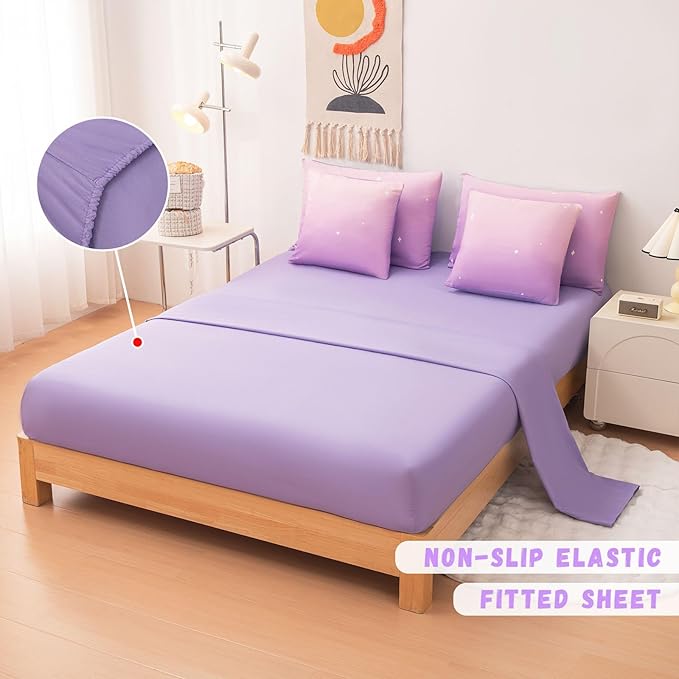 Rainbow Bedding Set Twin Size – 7 Piece Reversible Girls Comforter with Deep-Pocket Sheet, Gradient Galaxy Design, Whole-Piece Filling, Machine Washable Bed-in-a-Bag for Kids Room Makeover & Gifts