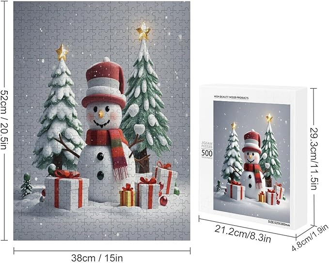 Wooden Puzzles for Adults 500 Pieces, Christmas Winter Snowman, Each Piece is Unique and Perfectly Put Together, are Special Home Decorations, Fun Puzzles, Party Games, Family Toys