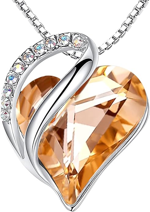 Leafael Valentine's Day Gift Necklaces for Women, Infinity Love Birthstone Heart Crystal Pendant, Birthday Anniversary Jewelry for Wife, Mom, and Her, Silver Plated, 18" + 2" Adjustable Chain