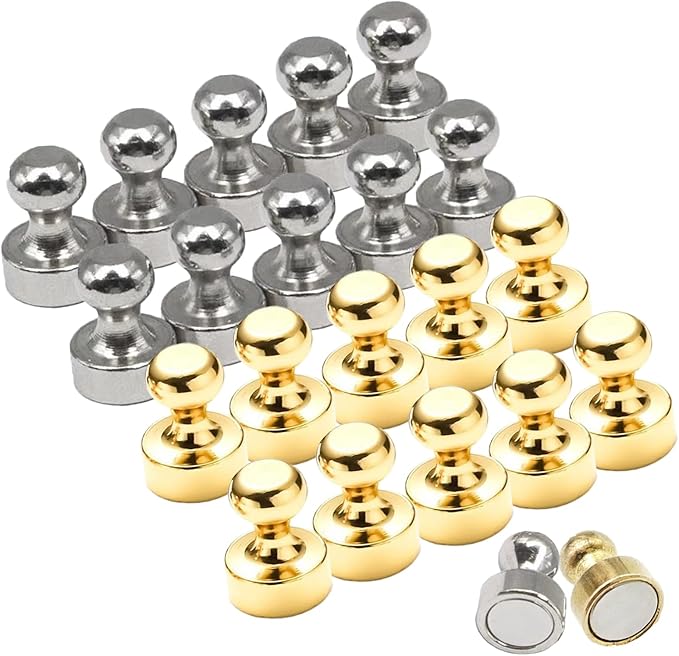 Fridge Magnet, 20Pcs Refrigerator Magnets, Small and Strong Magnets for Whiteboard, Office, Classroom, Map, Kitchen Accessories, Office Accessories, Locker Accessories, Silver & Golden