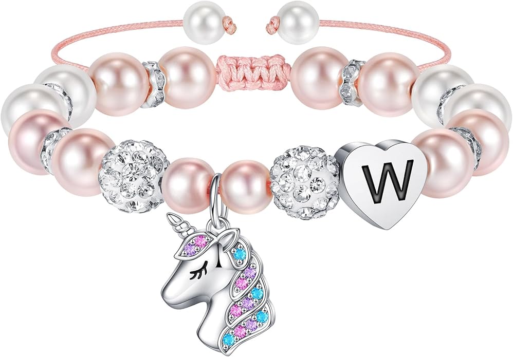 Hidepoo Valentines Gifts for Kids Girls - Unicorn Bracelets for Girls Kids, CZ Initial Unicorns Bracelet Adjustable Heart Initial Unicorn Bracelets Jewelry Birthday Gifts for Girl