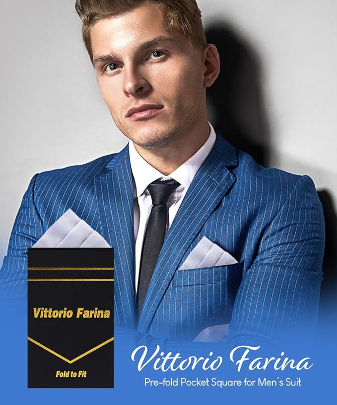 Premium Pre-Folded Four-Point Suit Pocket Square for Men with Sewn Pocket Fold