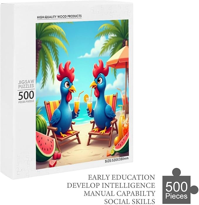 Jigsaw Puzzles for Adults 500 Piece - Cartoon Seaside Holiday Chicken Wooden Puzzles, Family Puzzles，Educational Games，Challenge Puzzles Puzzle Games