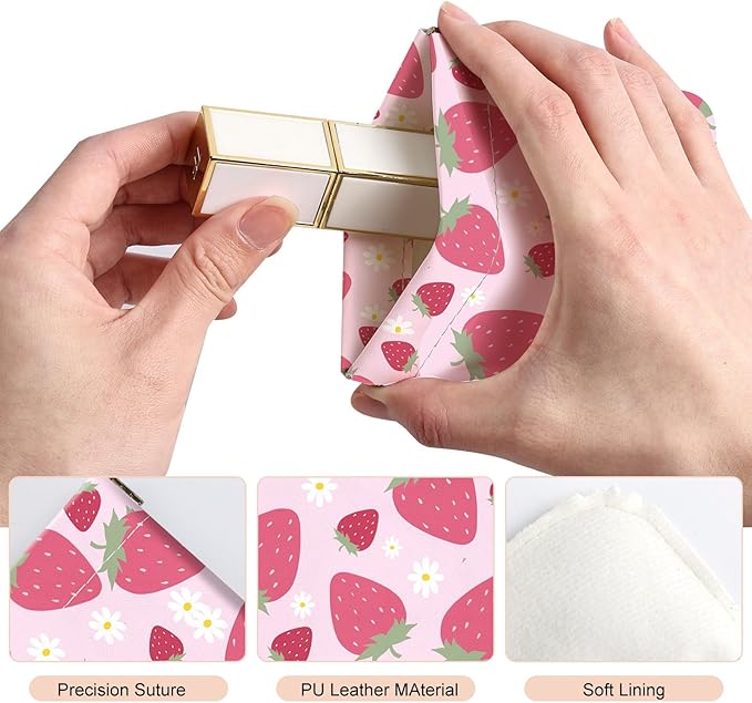 2Pcs PU Leather Small Squeeze Coin Purse Pouch Mini coin Bag Unique And Cute Wallet Cosmetic Bags Change Bag For Women Girls Men （Pink Strawberry
