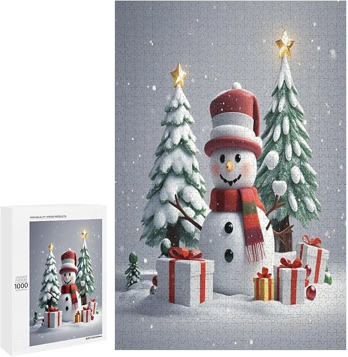 Wooden Puzzles for Adults 1000 Pieces, Christmas Winter Snowman, Each Piece is Unique and Perfectly Put Together, are Special Home Decorations, Fun Puzzles, Party Games, Family Toys