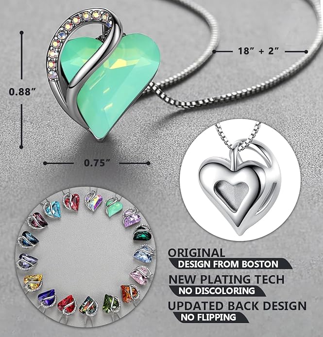 Leafael Valentine's Day Gift Necklaces for Women, Infinity Love Birthstone Heart Crystal Pendant, Birthday Anniversary Jewelry for Wife, Mom, and Her, Silver Plated, 18" + 2" Adjustable Chain