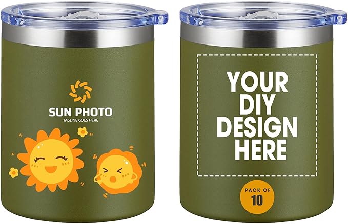 Personalized Custom Tumbler Print in USA 12oz 10Pcs Stainless Steel Travel Coffee Cup with Lid & Straw Double Wall Insulated Mug With Colorful Text Logo Photo