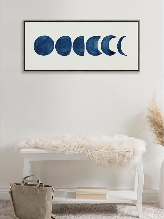 Kate and Laurel Sylvie Linear Moon Phases Framed Canvas Wall Art by Teju Reval of SnazzyHues; 18x40 Gold; Decorative Moon Art for Wall