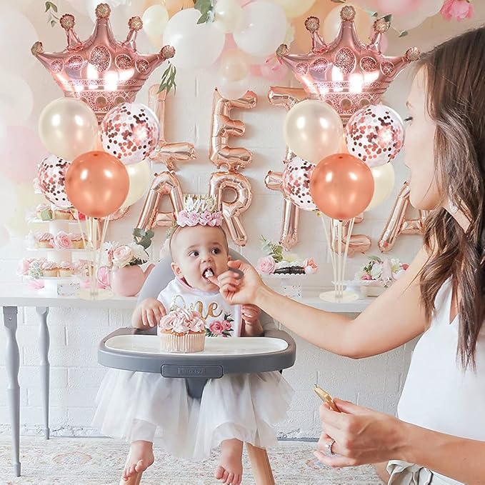 Rose Gold Balloon Stand Kit For Table 2 Set with 2 Rose Gold Crown Balloons Rose Gold Party Decorations Balloon Stand Table Centerpiece for Table, Wedding Baby Shower Queen Birthday Party Decorations