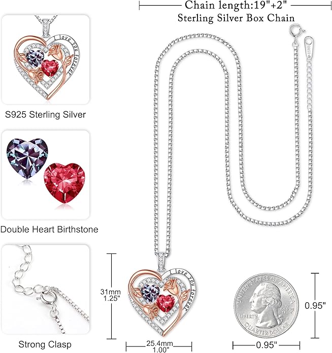 Iefil Valentines Day Gifts for Her - Sterling Silver Birthstone Necklace Anniversary Birthday Gifts for Her Wife Mom Daughter