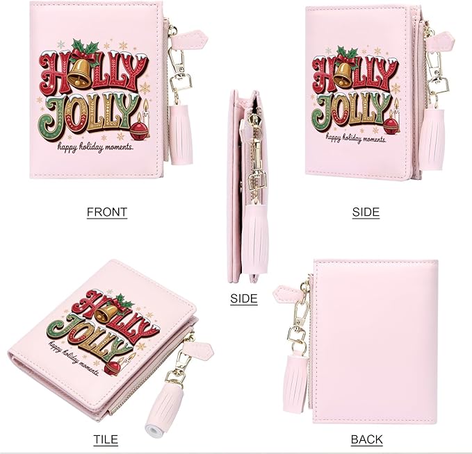 GEEAD Custom Design Small Wallets for Women Bifold Slim Coin Purse Zipper ID Card Holder for Christmas