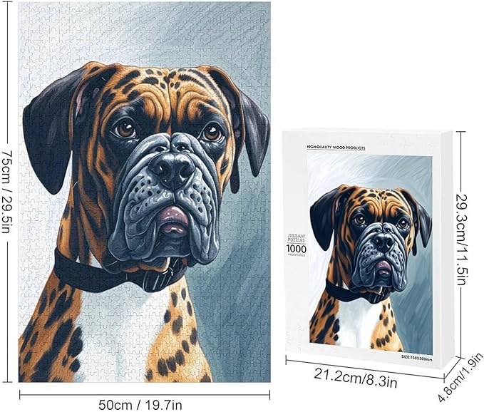 Boxer Dog Portrait Animal Wooden Puzzle 1000 Pieces Jigsaw Puzzles for Adults Puzzle Educational Toys Challenging Fun Games Gifts for Elders Kids Family and Friends