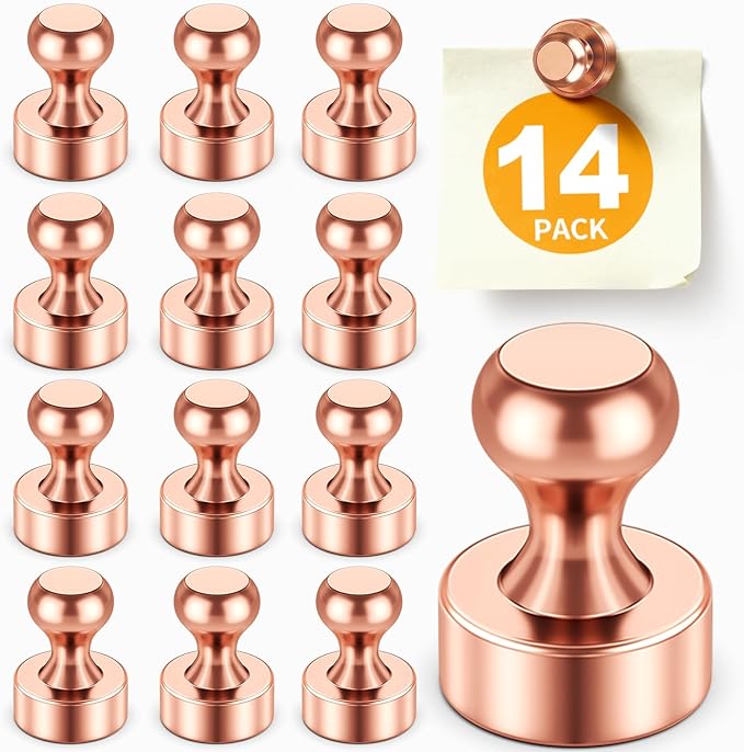 FINDMAG Fridge Magnets, Strong Neodymium White Board Magnets, Small Rose Gold Refrigerator Magnet Adults, Decorative Magnetic Push Pins for Classroom, Office, Kitchen Accessories, Home Decor, 14 Pack
