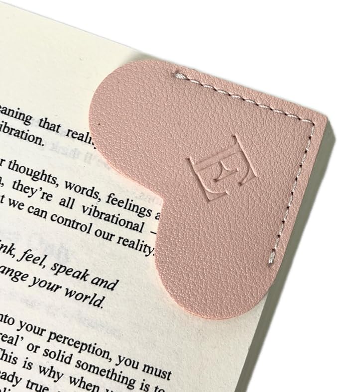 Personalized Leather Book Marks, Heart Bookmark, Unique Cute Handmade Letter Bookmarks Accessories for Reading Women, Teacher, Student, Book Lovers Book Mark Gifts (Pink, E)