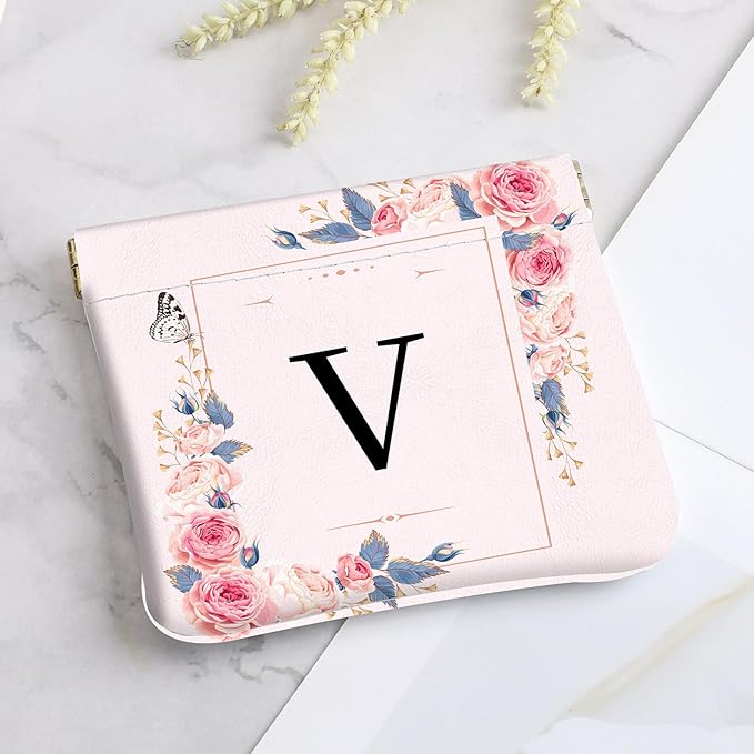 2Pcs Initial Letter PU Leather Small Squeeze Coin Purse Pouch Mini coin Bag Unique And Cute Wallet Cosmetic Bags For Women Girls Men Change Bag Letter V