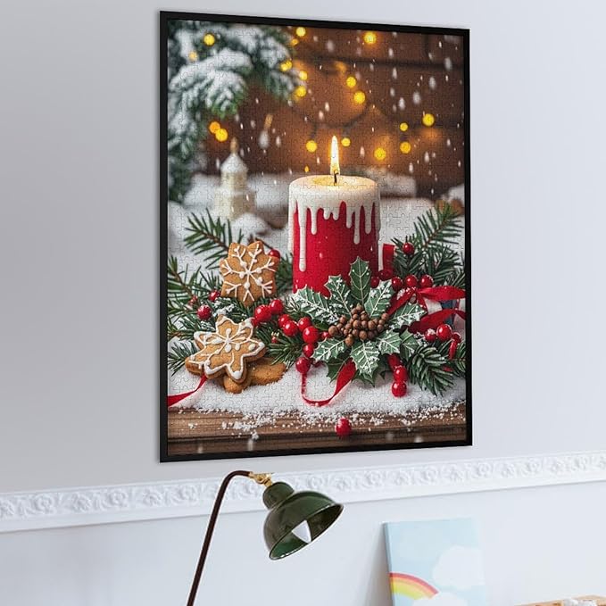Jigsaw Puzzles for Adults 1000 Piece - Merry Christmas，Christmas Candles Wooden Puzzle Puzzle Games， Stress Relief Games，Funny Puzzles，Unique Gifts for Wall Art ，Family Puzzles