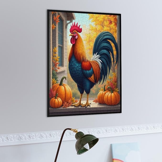 Jigsaw Puzzles for Adults 500 Piece - Thanksgiving Fall Pumpkins and Cocks Wooden Puzzle，Funny Puzzle，Unique Gifts for Wall Art ，Family Puzzles，Educational Games，Challenge Puzzles