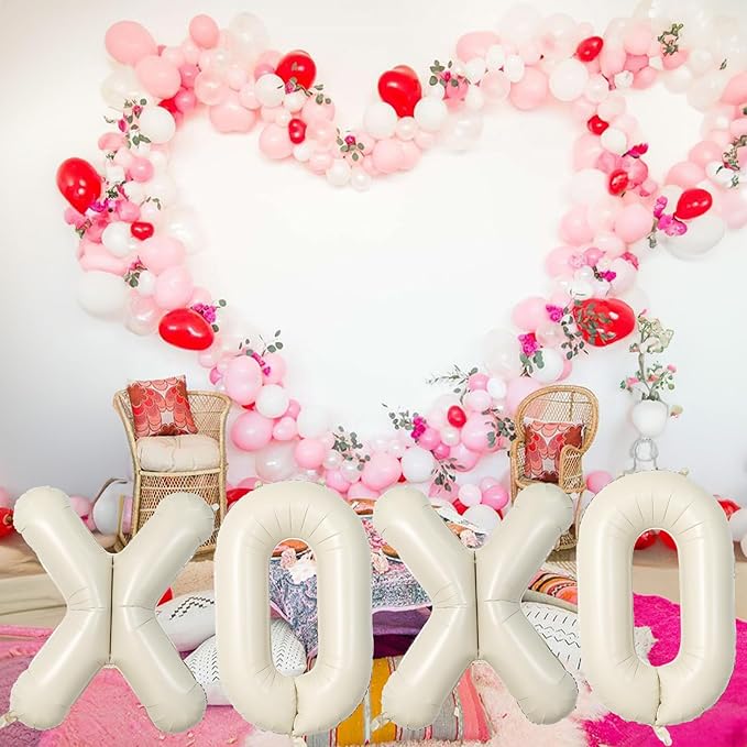 40 Inch Beige XOXO Balloons, Large Cream Mylar Foil Balloon Letter for Valentine's Day, Ivory White Sand XOXO Alphabet Banner Sign for Wedding, Engagement, Marriage, Bridal Shower, Party Decorations