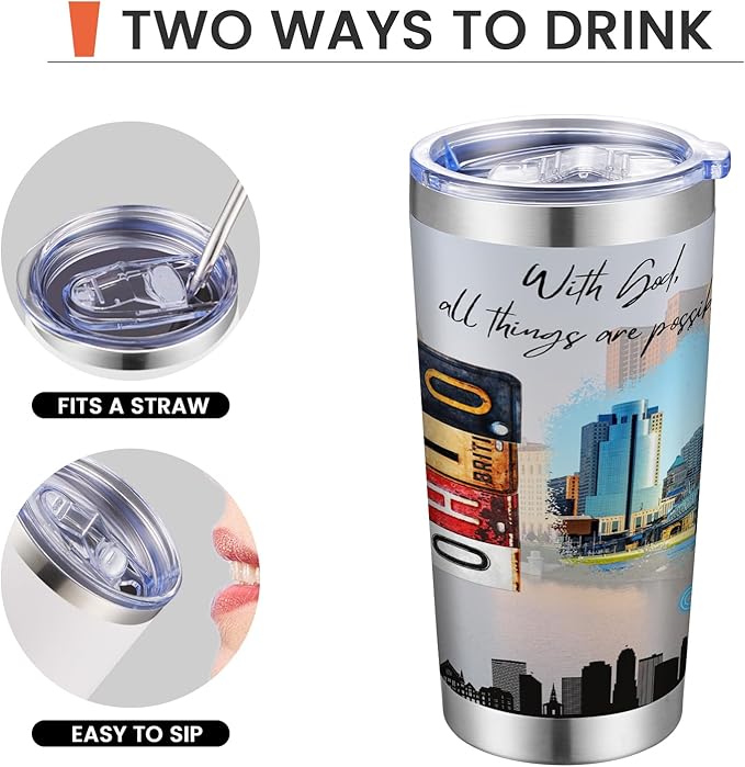 20oz Insulated Tumbler Ohio State Coffee Mug, United States Map Travel Mug Landmark, Birthday Gifts Cute Custom Tumbler Cups with Lid and Straw Gifts for Mom