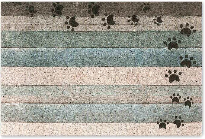 Darkyazi 23.6" x 35.4" Colorful Doormats Entrance Front Door Rug Funny Outdoors/Indoor/Bathroom/Kitchen/Bedroom/Entryway Floor Mats，Non-Slip Polyvinyl Chloride (Dog Paw Print-Water Green)