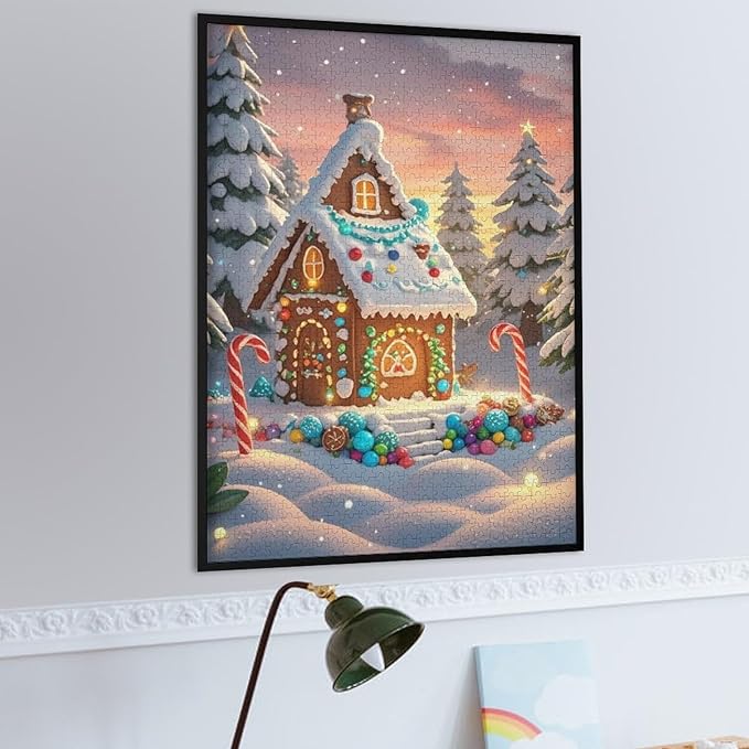 Wooden Puzzle - Christmas Gingerbread House and Candy Jigsaw Puzzles，Wooden Puzzles for Adults 1000 Pieces Challenge Puzzles，Educational Games，Family Puzzles，Unique Gifts for Wall Art