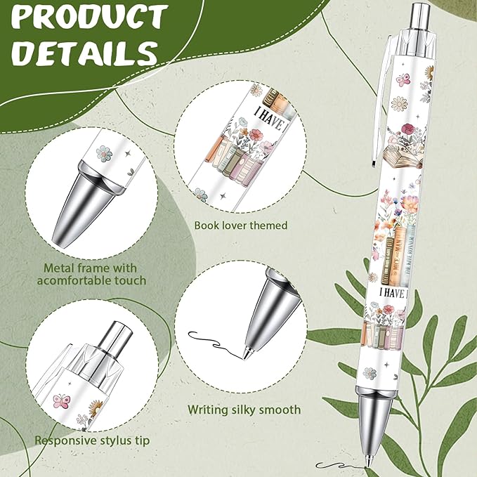 Book Lovers Ballpoint Pens Gifts 24 Pcs Reading Pen Set Bookish Retractable Smooth Writing Ballpoint Pen Reading Book Club Gift for Women Readers Librarian Lover Bookworms Party Favor