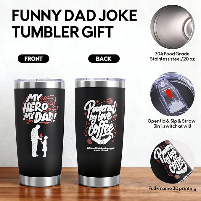 Christmas Gifts for Men 2025, Engraved Gift from Daughter Son, 20oz Stainless Steel Insulated Cup - Birthday, Fathers Day, Christmas for Him Coffee Tumbler, Leakproof Travel Mug,Black