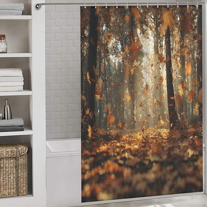 Fall Tree Shower Curtain Autumn Maple Tree Yellow Orange Leaves Brown Branch Waterproof Washable Fabric Bathroom Shower Curtains for Bathroom Decorations Home Indoor Decor 56x72Inch