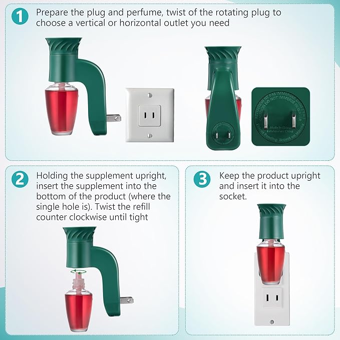 2 Pcs Wall Fragrance Plug with Night Light Compatible with Bath and Body Works WallFlower Refills (No Fragrance Included), ETL Certified, Rotatable Scent Control Plug for Home/Office (Green)