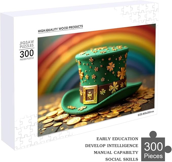 Wooden Puzzle - St Patrick's Day Hat Wooden Puzzles for Adults 300 Pieces Challenge Puzzles，Educational Games，Family Puzzles，Unique Gifts for Wall Art ，Funny Puzzles