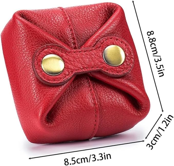 Women Genuine Leather Wallet Vintage Snap Closure Coin Pouch Slim Card Organizer (Red)
